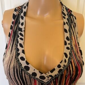 Joyous&Free racerback Vneck beaded knee length multicolor dress L